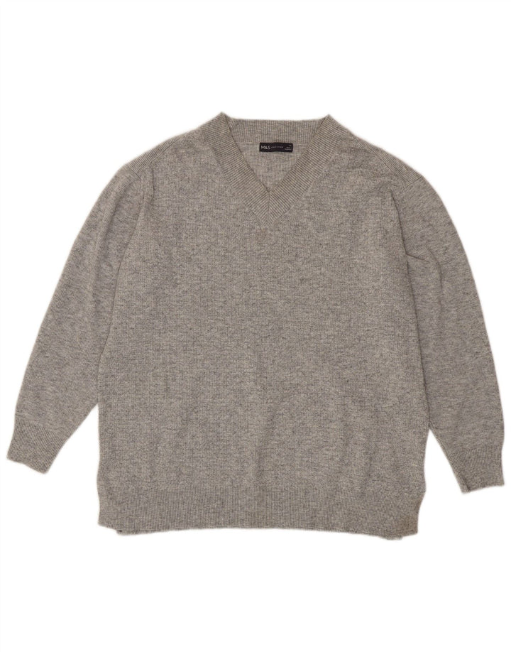 Marks & Spencer Dame V-hals sweater UK 18 XL Grå Polyester