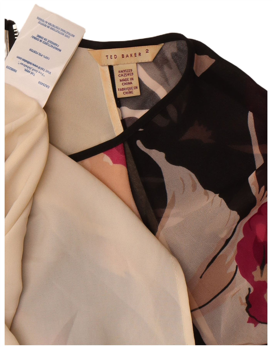 Ted Baker Dame Langærmet Skede Kjole Størrelse 2 Small Black Floral