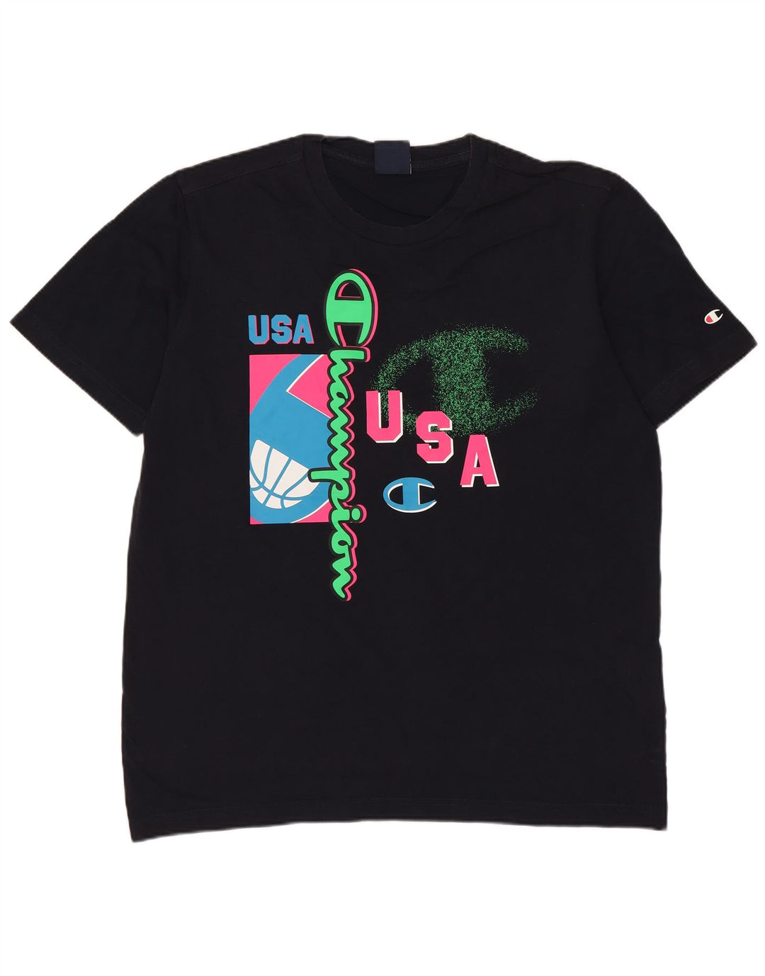 Champion Herre grafisk T-shirt Top Medium Marineblå Bomuld