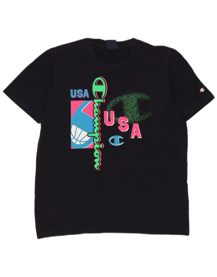 Champion Herre grafisk T-shirt Top Medium Marineblå Bomuld