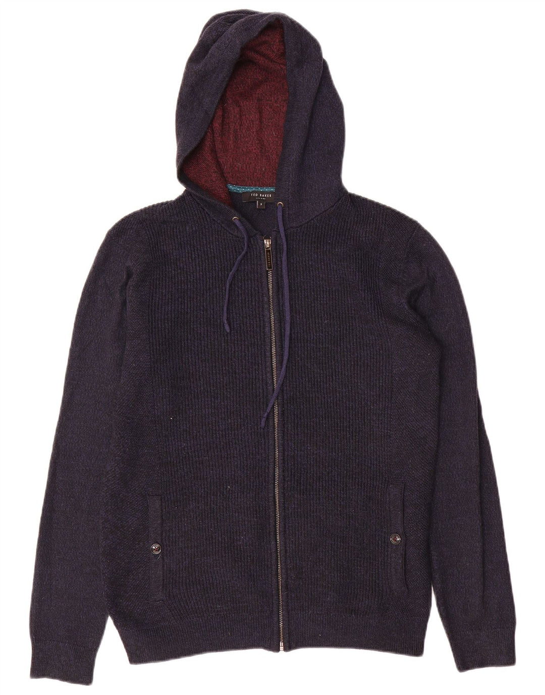 Ted Baker Herre Hooded Cardigan Sweater med fuld lynlås størrelse 2 Small Navy Blue