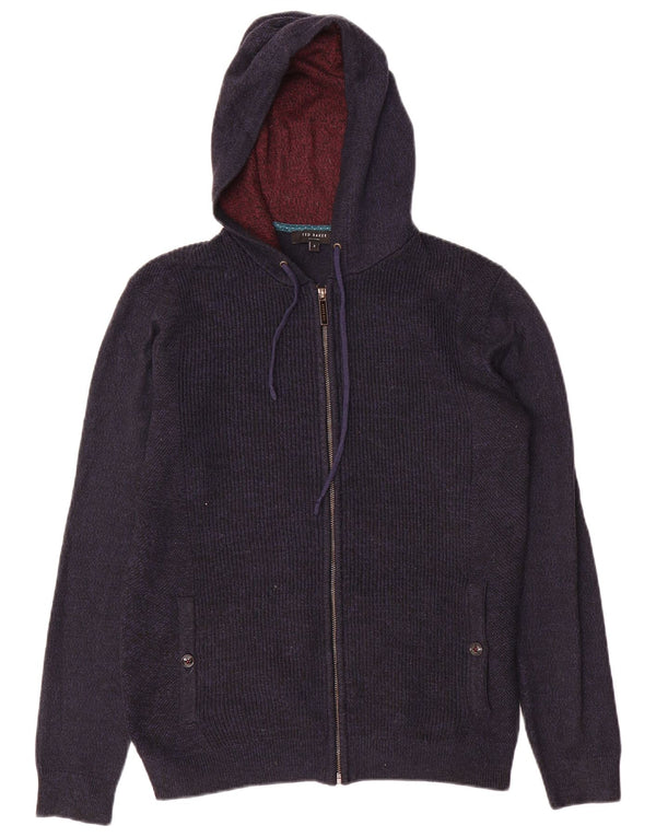 Ted Baker Herre Hooded Cardigan Sweater med fuld lynlås størrelse 2 Small Navy Blue