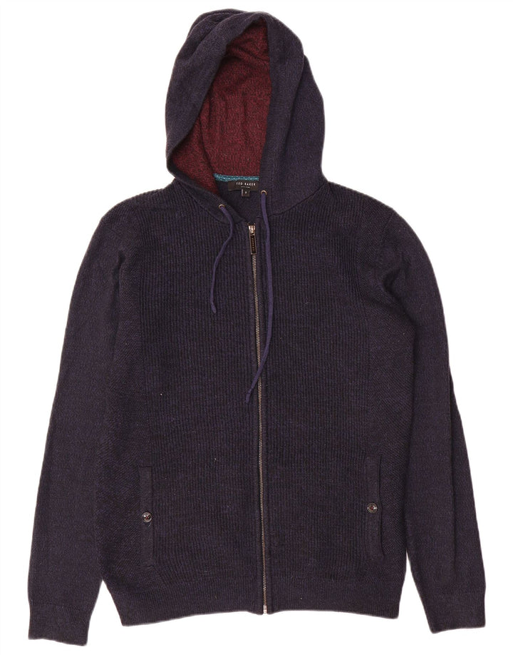 Ted Baker Herre Hooded Cardigan Sweater med fuld lynlås størrelse 2 Small Navy Blue