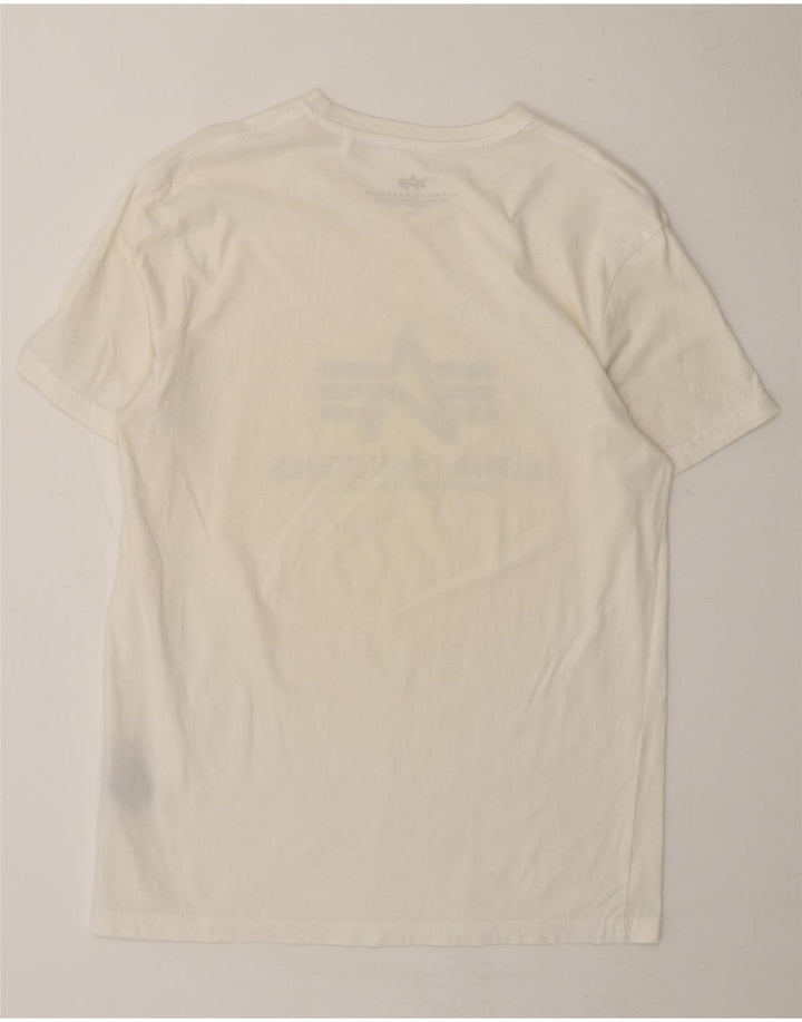 ALPHA INDUSTRIES Mens Graphic T-Shirt Top Medium Off White Cotton Vintage Alpha Industries and Second-Hand Alpha Industries from Messina Hembry 