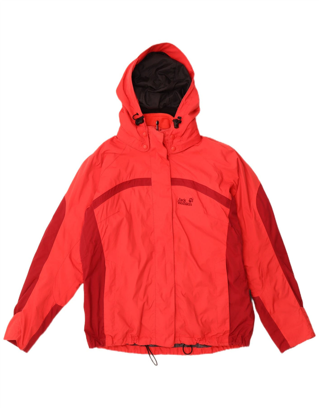 JACK WOLFSKIN Womens Hooded Windbreaker Jacket UK 16 Large Red Colourblock