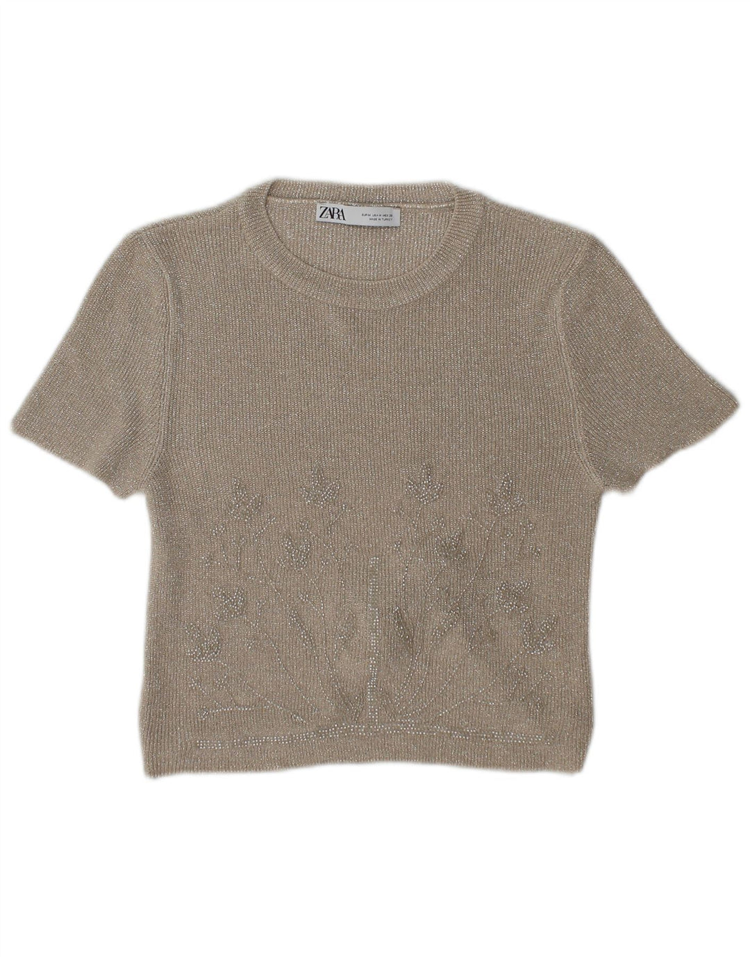 Zara Womens Crop Bluse Top UK 12 Medium Beige