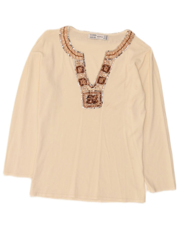 Zara Dametop Langærmet UK 12 Medium Beige Viscose