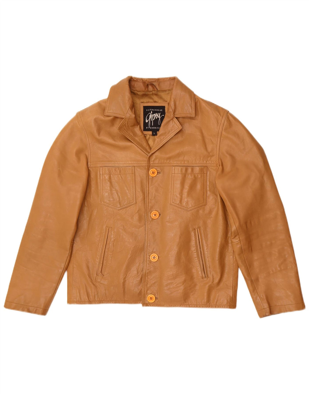 Gipsy Herre Læderjakke UK 40 Stor Brun Læder