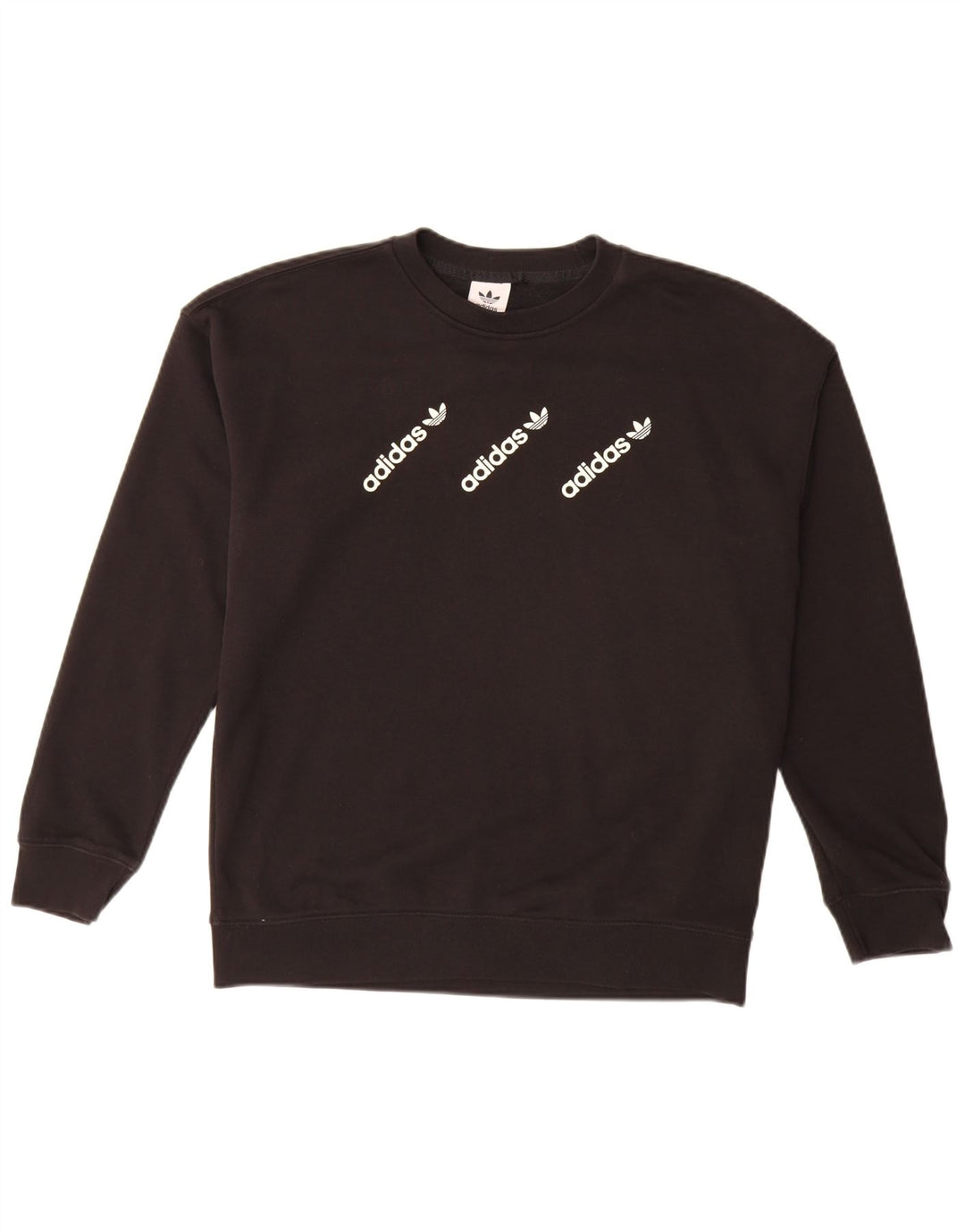 ADIDAS Graphic Sweatshirt Jumper UK 14 Stor sort bomuld