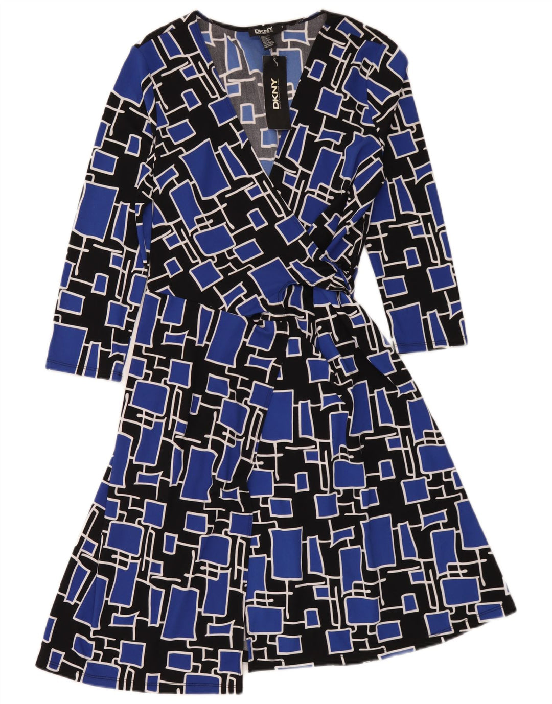 Dkny Womens 3/4-ærmet slå-om-kjole One Size Blå Geometrisk Polyester