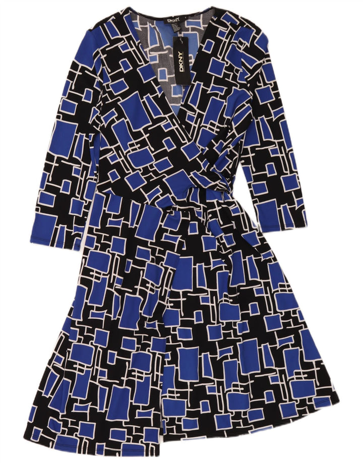 Dkny Womens 3/4-ærmet slå-om-kjole One Size Blå Geometrisk Polyester