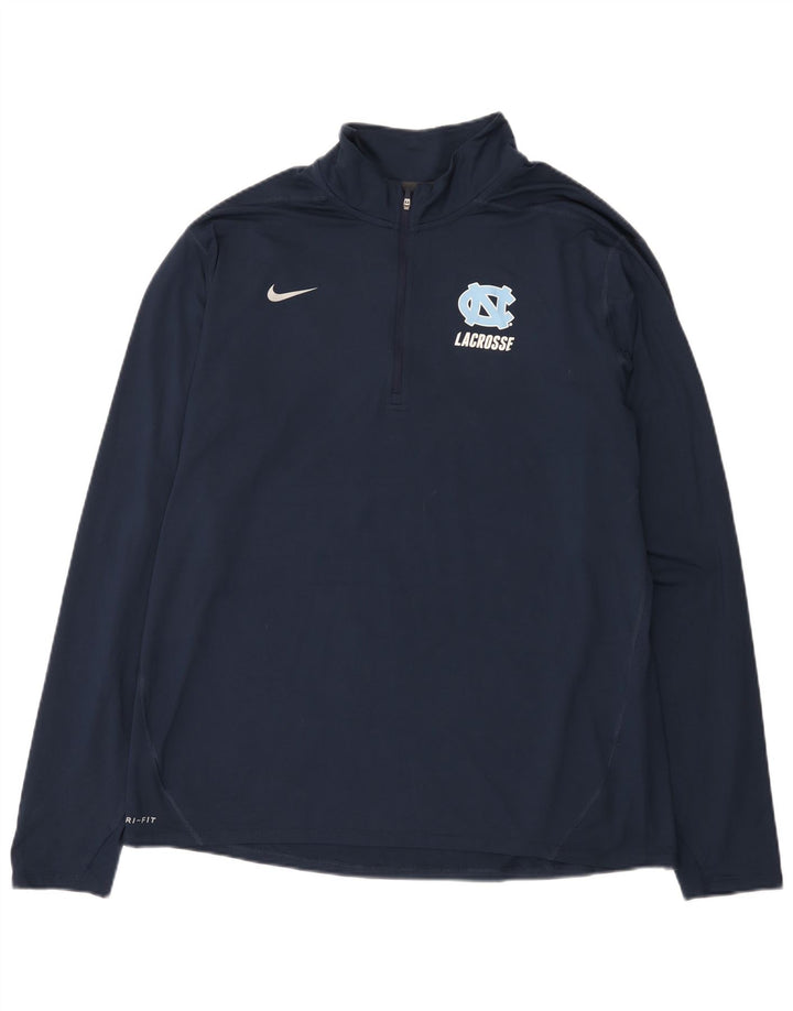 Nike Herre Dri Fit Grafisk Pullover med lynlås-hals Træningsdragt Top XL Marineblå