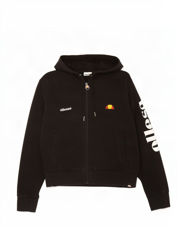 Ellesse Womens Crop Graphic Zip Hoodie Sweater UK 16 Large Black Bomuld