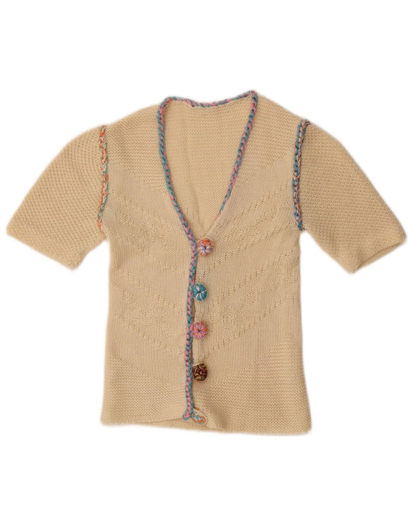 Vintage kortærmet cardigan sweater til kvinder UK 4 XS Off White
