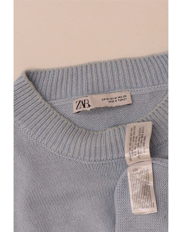 Zara Dame Oversized Crew Neck Jumper Sweater UK 14 Medium Blue Cotton