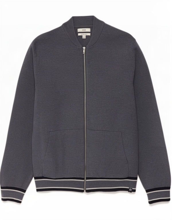 Marks & Spencer Herre Cardigan Sweater 2XL Blå Stribet Polyester