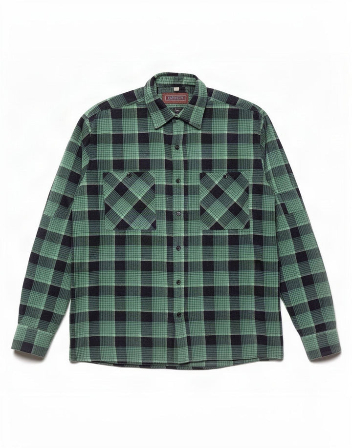 Vintage flannelskjorte til mænd, stor grøn ternet