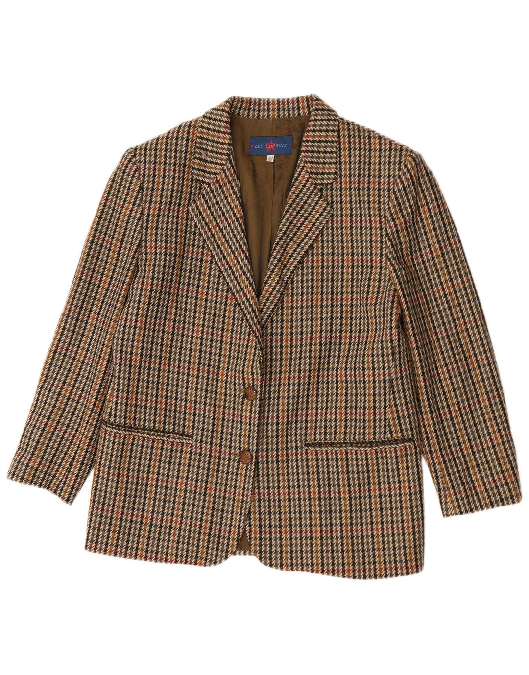 Les Copains Dame 2 Button Blazer Jacket IT 44 Medium Brown Houndstooth