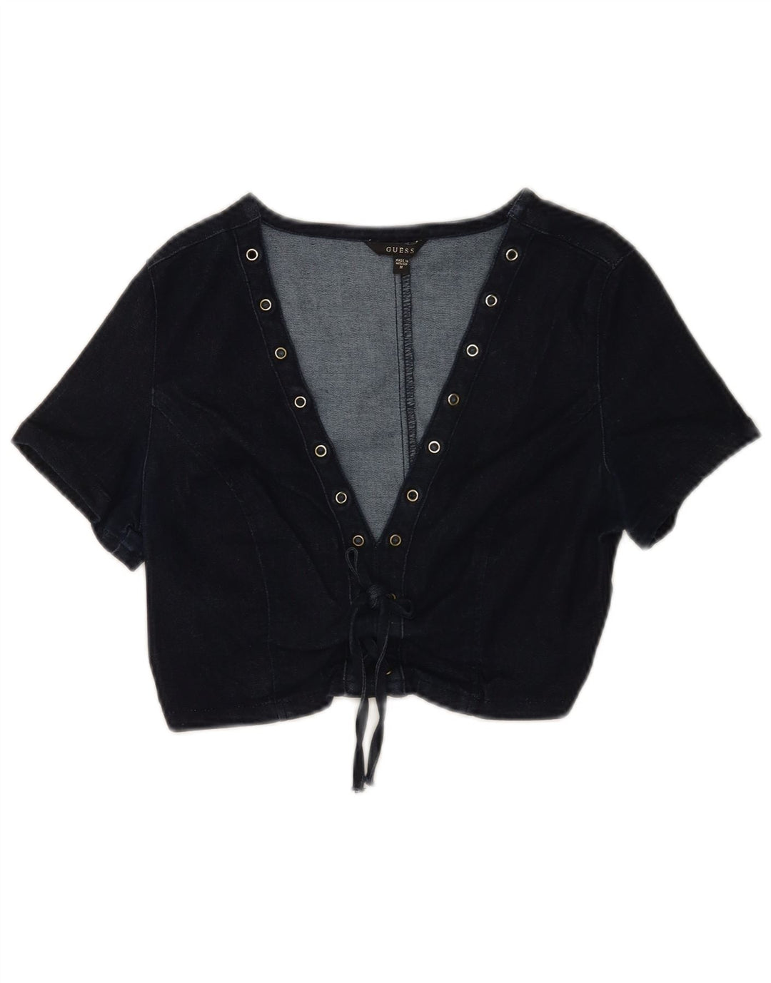 Guess Dame Denim Crop Top UK 12 Medium Navy Blue Bomuld