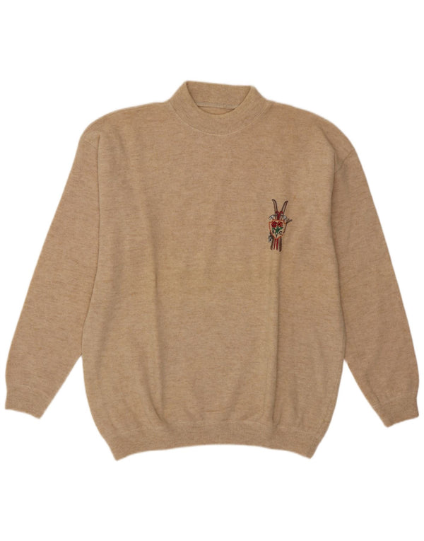 Vintage Dame Turtle Neck Jumper Sweater UK 18 XL Beige Lammeuld