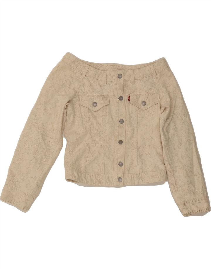GANNI X LEVI'S Womens Bomber Jacket UK 10 Small Beige Floral Classic Vintage GANNI x LEVI'S and Second-Hand GANNI x LEVI'S from Messina Hembry 