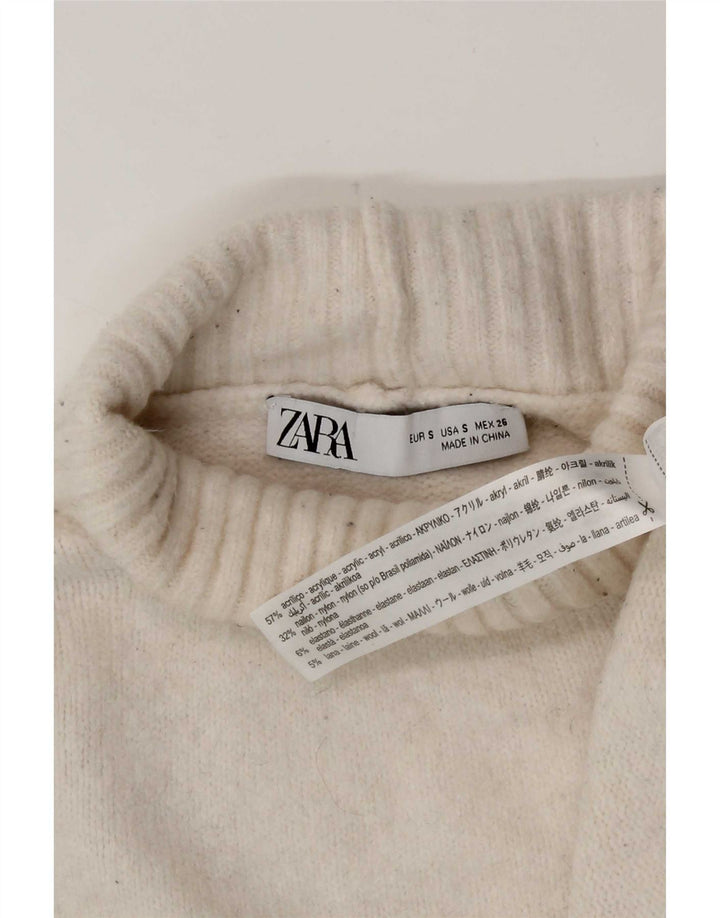 Zara Dame Oversized Roll Neck Jumper Sweater UK 10 Small White Acryl