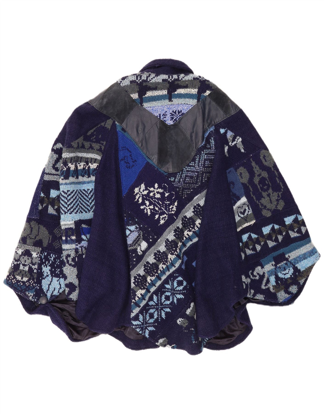 Tauros Creation Dame Cape Coat One Size Navy Blue Fair Isle