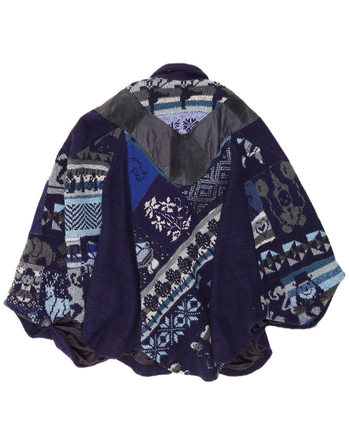 Tauros Creation Dame Cape Coat One Size Navy Blue Fair Isle