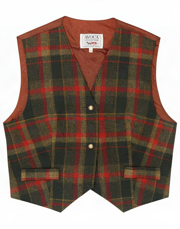 Avoca Womens Waistcoat UK 16 Large Green Plaid New Wool