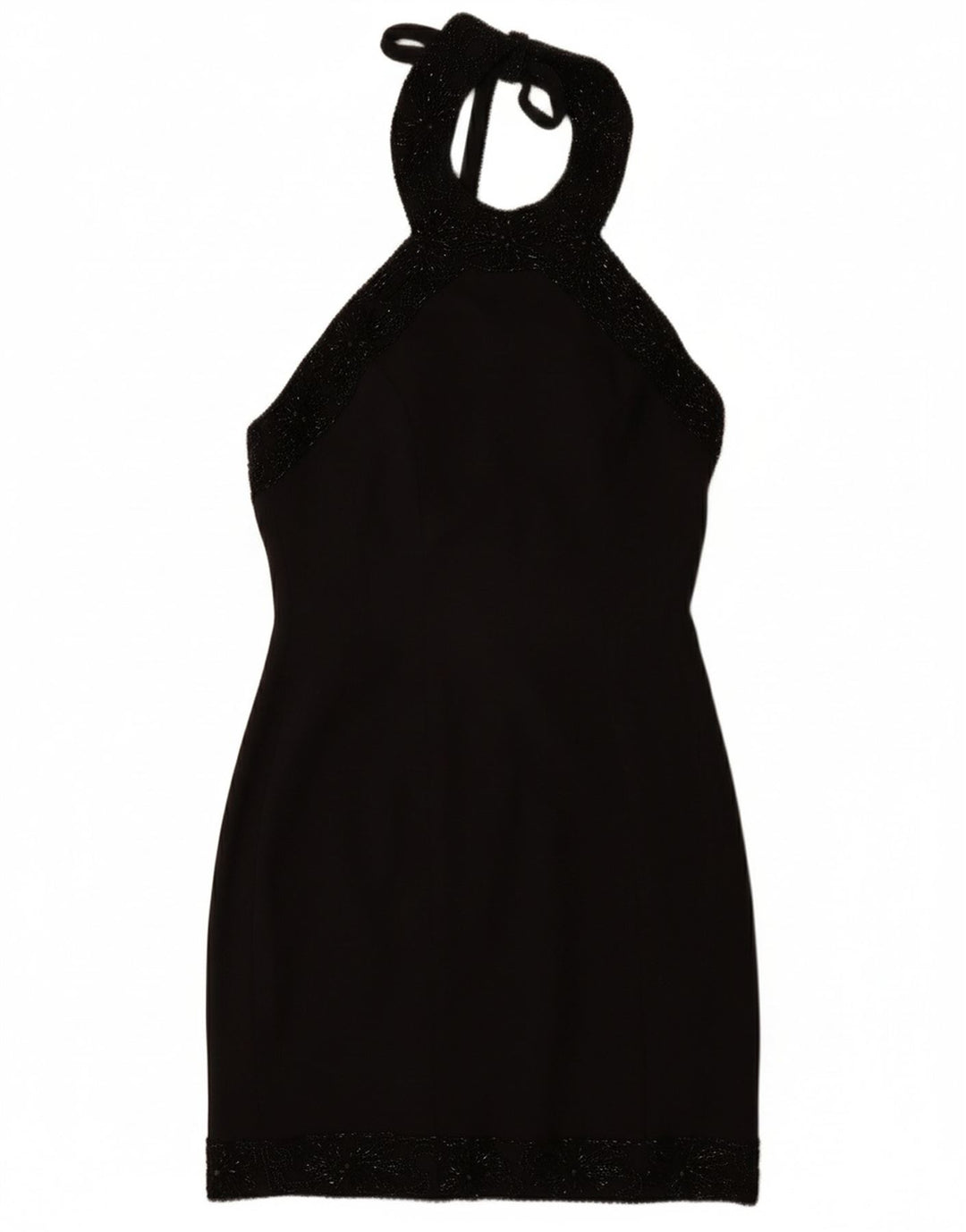 VINTAGE Dame Halter Dress UK 12 Medium Black