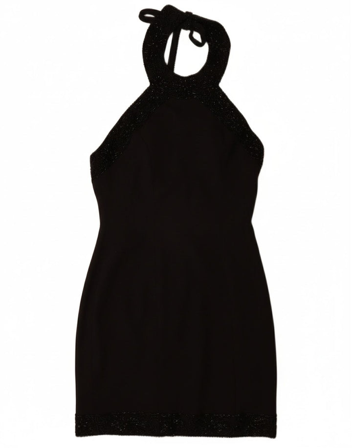 VINTAGE Dame Halter Dress UK 12 Medium Black