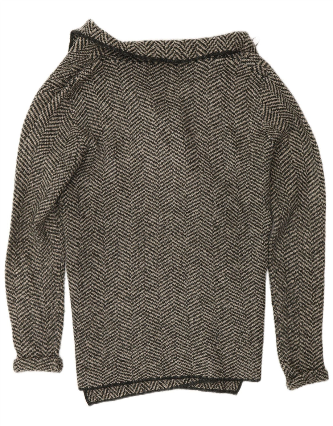 Zara Womens Open Cardigan Sweater UK 14 Medium Grey Herringbone Acryl