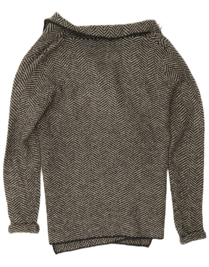 Zara Womens Open Cardigan Sweater UK 14 Medium Grey Herringbone Acryl
