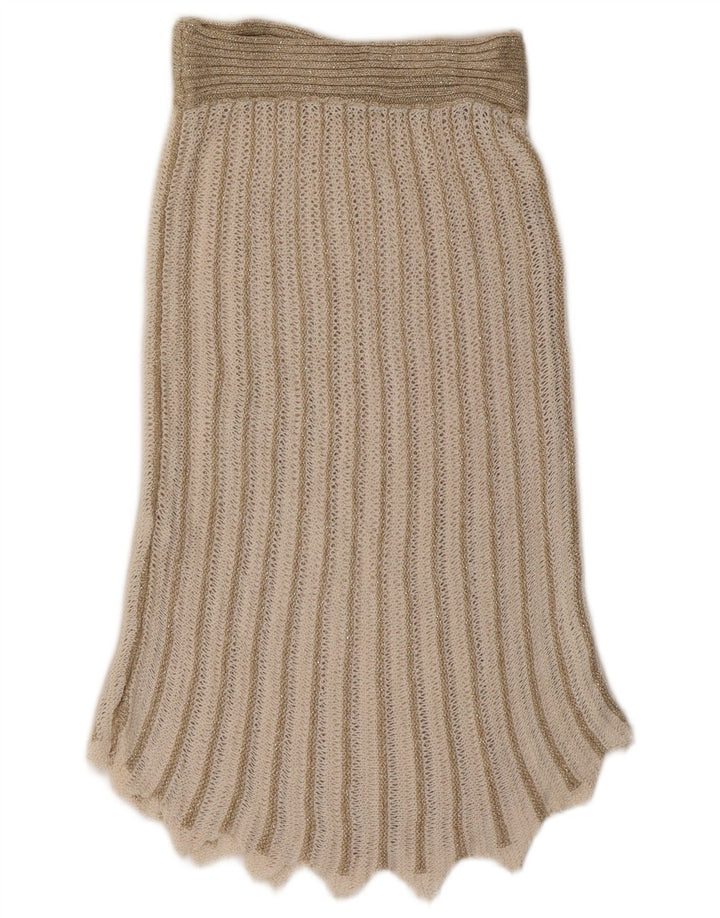 Vintage kvinders 2-delt nederdel Sæt UK 8 Small W26 Beige stribet akryl