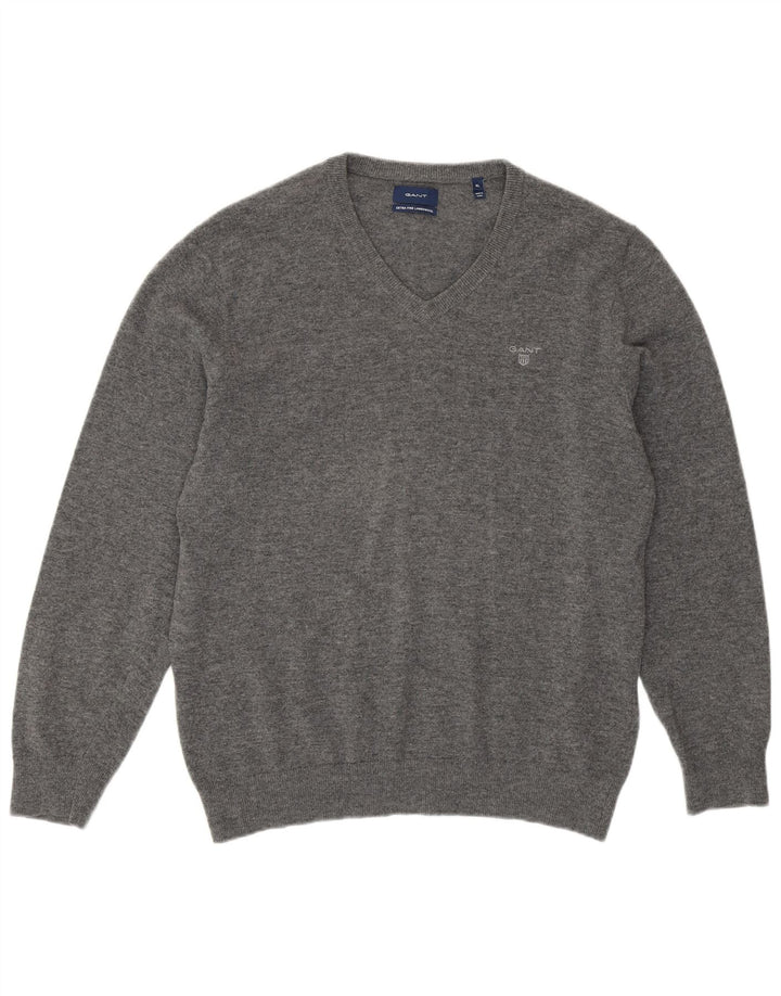 GANT Herre V-hals sweater XL Grå lammeuld