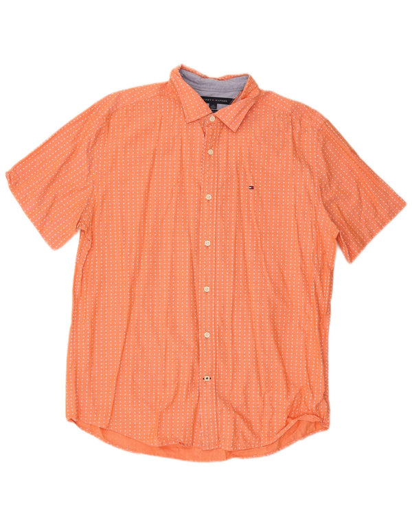 Tommy Hilfiger Herre Kortærmet Klassisk Fit Skjorte Large Orange Spotted