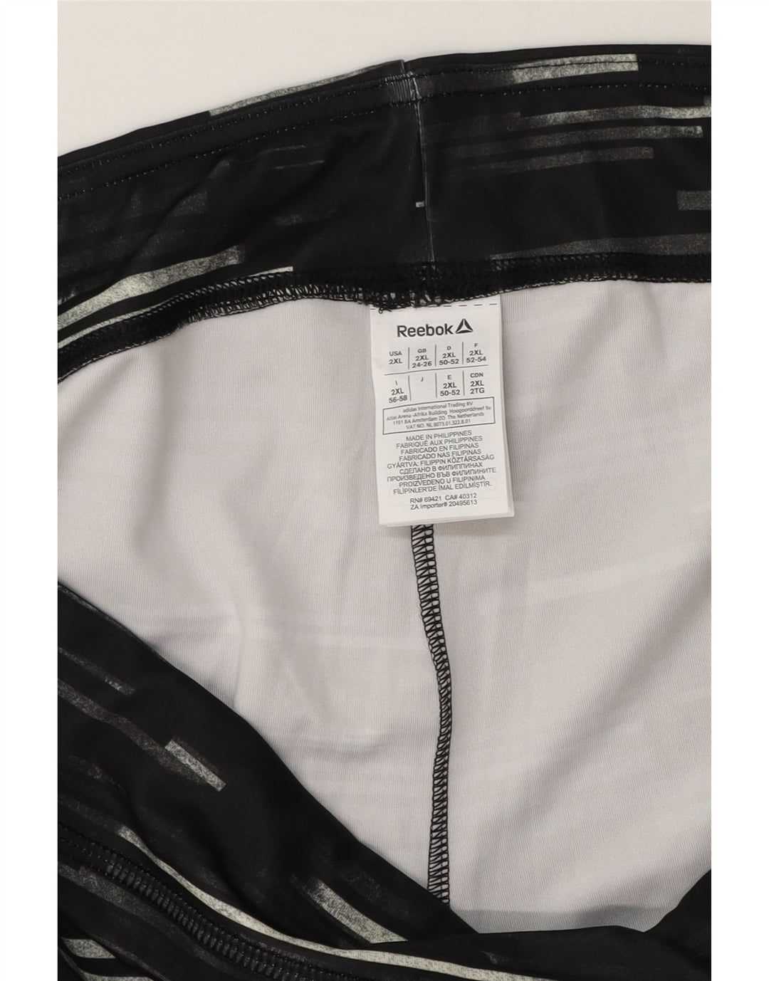Reebok Dame Capri Leggings UK 24/26 2XL Sort Stribet Polyester