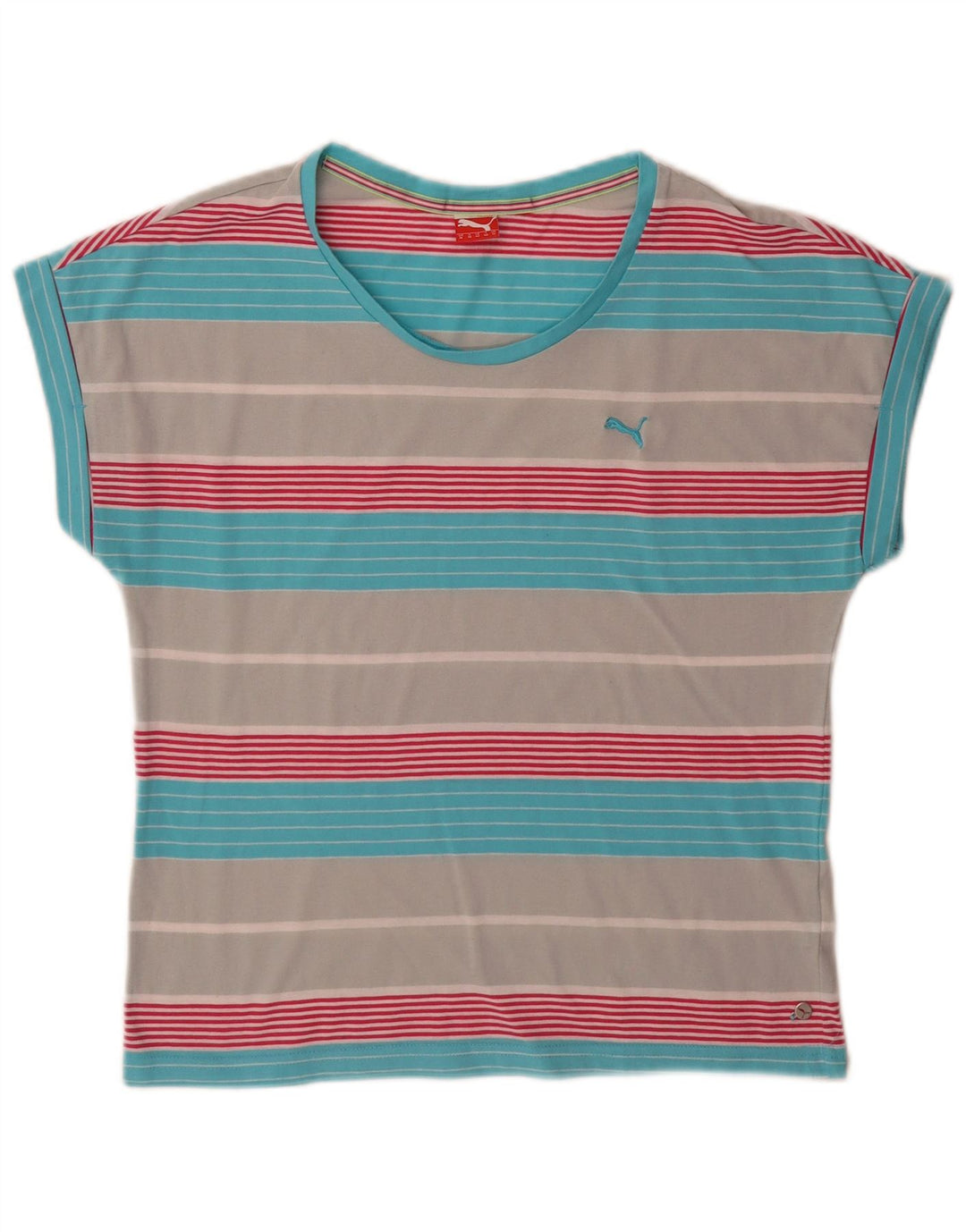 Puma Dame T-Shirt Top UK 12 Medium Flerfarvet Stribet