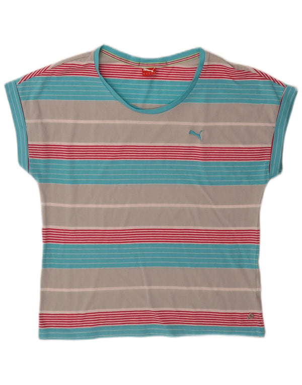 Puma Dame T-Shirt Top UK 12 Medium Flerfarvet Stribet