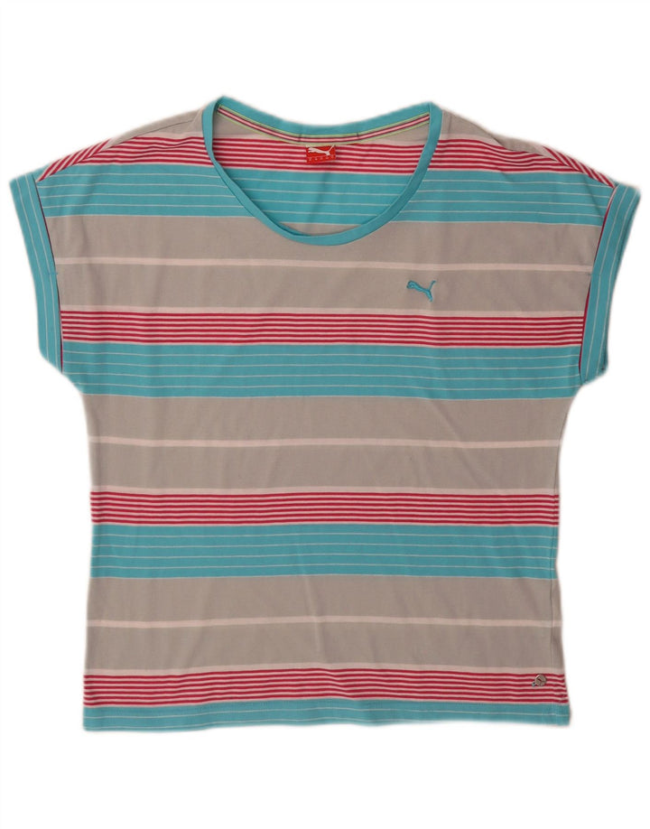 Puma Dame T-Shirt Top UK 12 Medium Flerfarvet Stribet