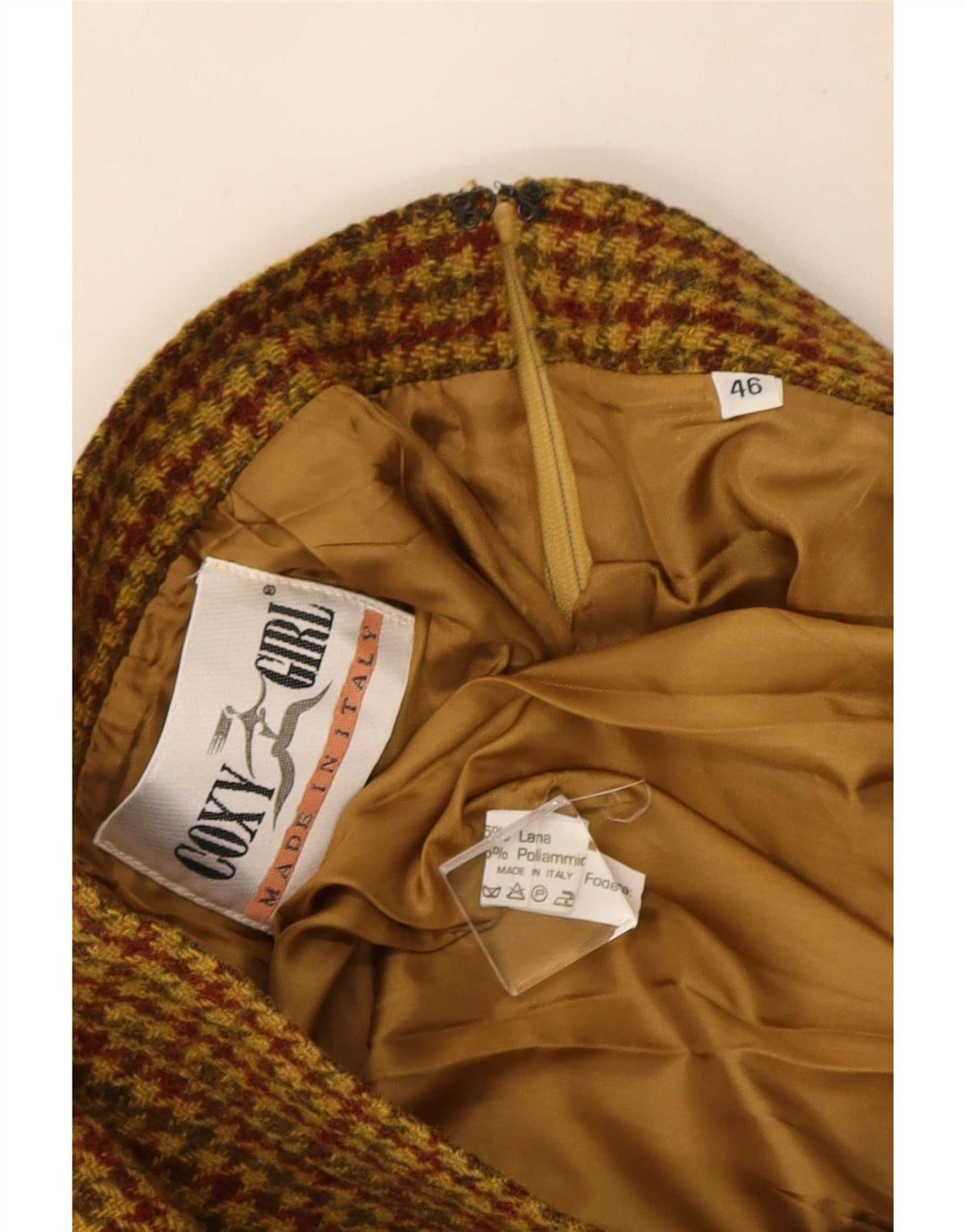 Vintage mininederdel til kvinder IT 46 Large W30 Brown Houndstooth Uld
