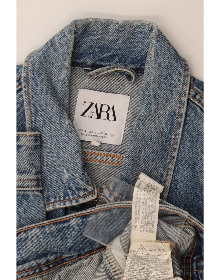 Zara Dame Oversized Denim Jacket UK 10 Small Blue Cotton