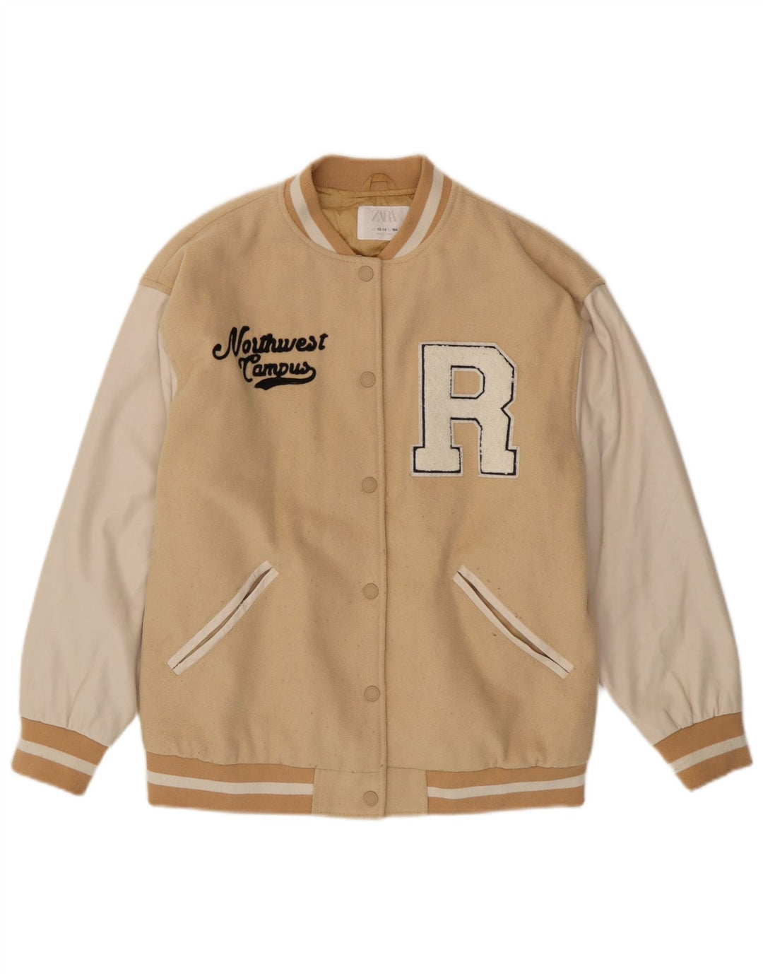 Zara piger grafisk varsity jakke 13-14 år Beige Colourblock Polyester