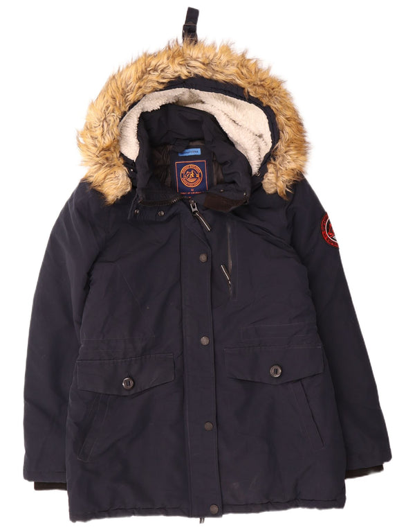 Superdry polstret skijakke til kvinder UK 12 Medium marineblå nylon