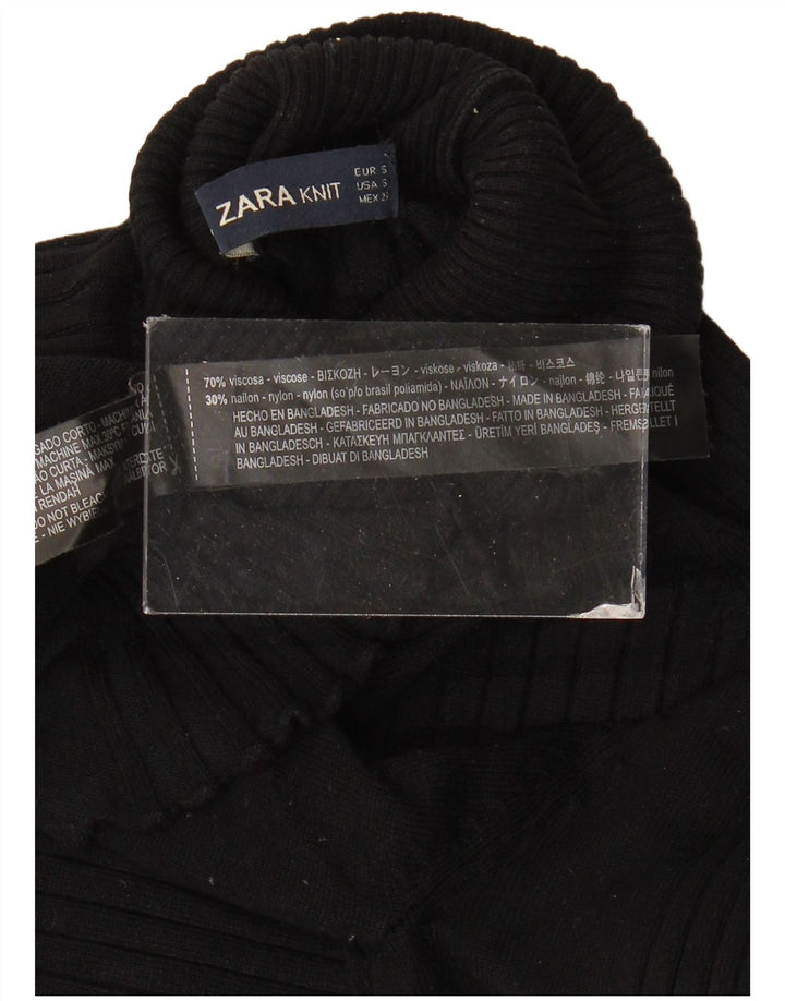 Zara Dame Rullehals Sweater UK 8 Small Black Viscose