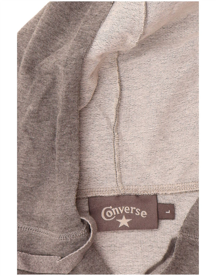 CONVERSE Womens Graphic Hoodie Jumper UK 14 Large Grey Cotton