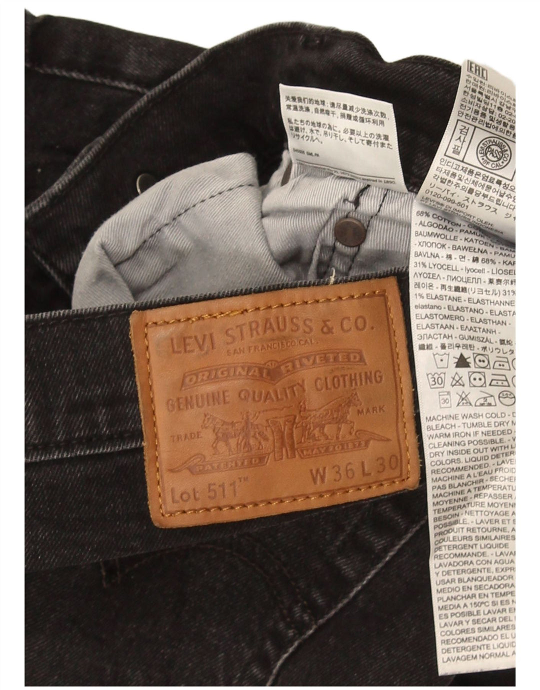 Levi's Herre 511 Slim Jeans W36 L30 Sort Bomuld