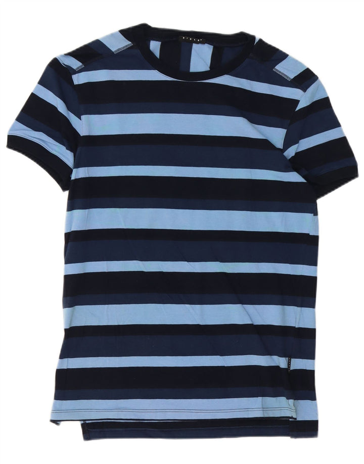 Sisley Herre T-Shirt Top Lille Blå Stribet Bomuld