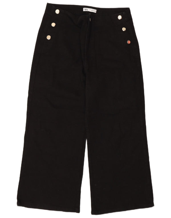 Zara Womens Crop High Rise Wide Leg Jeans EU 44 XL W34 L26 Sort