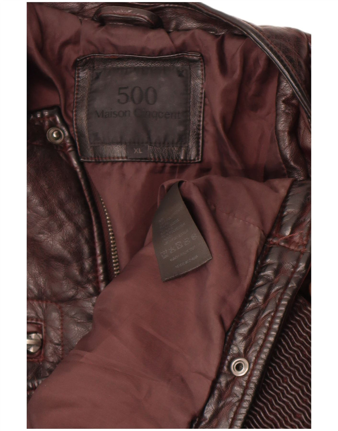 Maison Cinqcent Dame imiteret læderjakke UK 18 XL rødbrun polyurethan